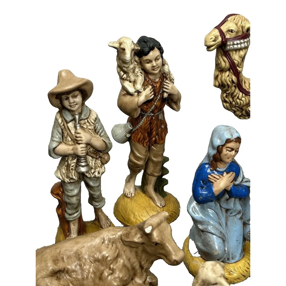Vintage Nativity Set Atlantic Mold 13 Pc Hand Painted Ceramic Christmas Figurine